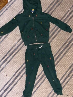 Kids used Polo by Ralph Lauren Forest Green Zip Hoodie with Multicolor Pony